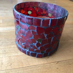 Mosaic Votive Red Glass Jar Candle Topper w/ Candle